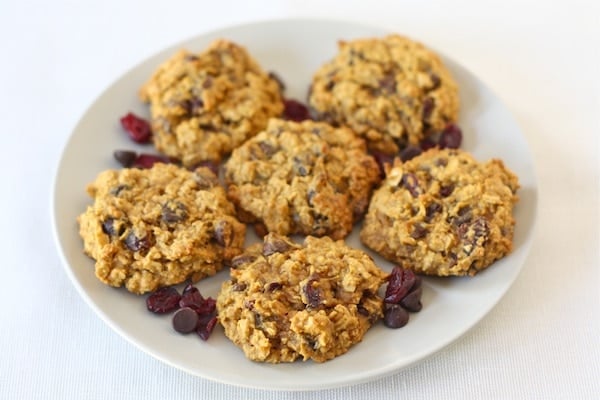 Pumpkin Oatmeal Cookies are a fall favorite! #pumpkin #cookies #fall #baking #chocolatechip #pumpkinrecipe Pumpkin Oatmeal Cookies on plate
