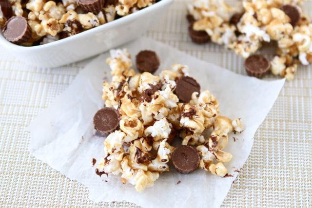 Reese's Peanut Butter Popcorn Recipe on twopeasandtheirpod.com #recipe Reese's Peanut Butter Popcorn Recipe on twopeasandtheirpod.com #recipe