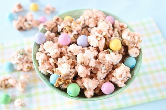 Salted Caramel Easter Popcorn Recipe on www.twopeasandtheirpod.com