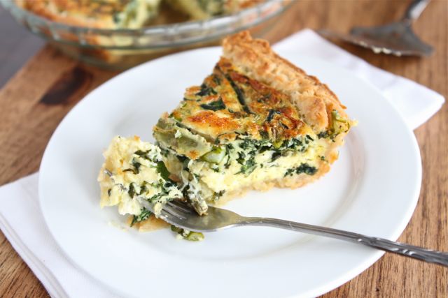 Asparagus, Spinach & Spinach Quiche on www.twopeasandtheirpod.com
