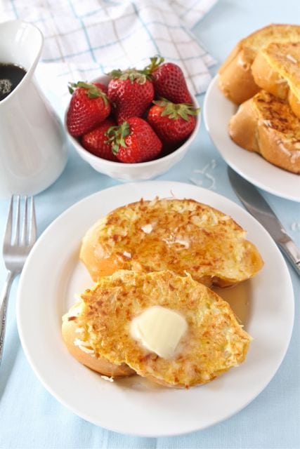 Coconut Crusted French Toast Recipe on www.twopeasandtheirpod.com