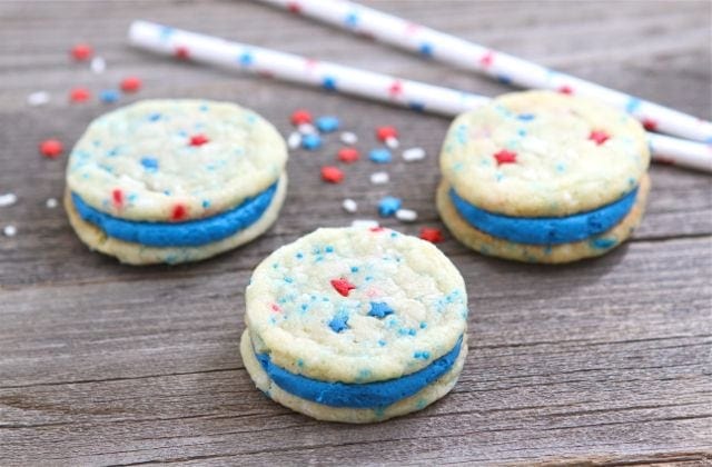 Red, White & Blue Funfetti Sandwich Cookies-Two Peas and Their Pod
