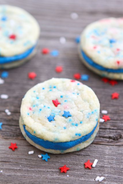 Red, White and Blue Funfetti Sandwich Cookies-Two Peas & Their Pod