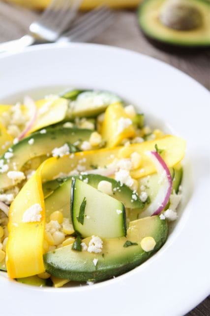 Zucchini Ribbon Salad with Sweet Corn & Avocado | www.twopeasandtheirpod.com