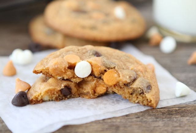Butterscotch Pudding Triple Chip Cookies from www.twopeasandtheirpod.com These cookies are loaded with chocolate, white chocolate, and butterscotch chips!