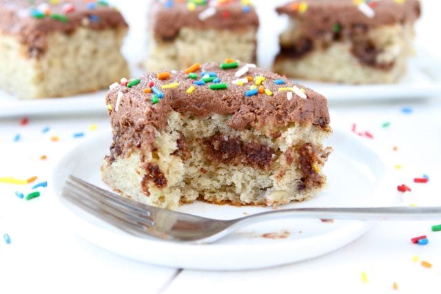 Banana Nutella Swirl Cake with Nutella Frosting (www.twopeasandtheirpod.com) #recipe