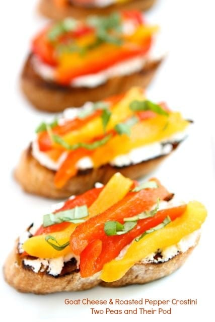 Goat Cheese & Roasted Pepper Crostini from www.twopeasandtheirpod.com #recipe