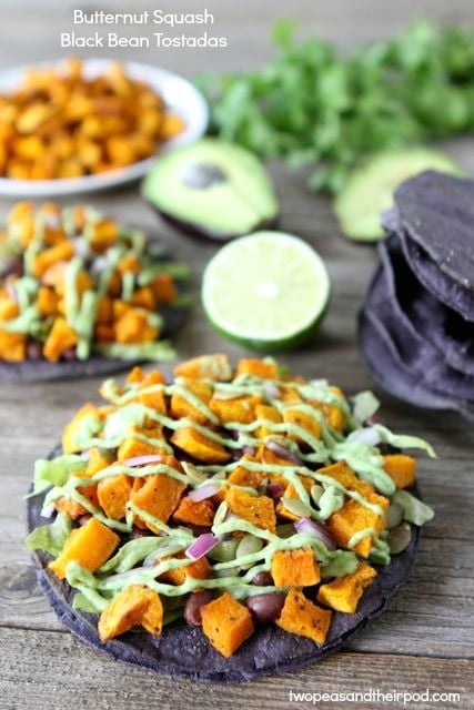 Butternut Squash Black Bean Tostadas from www.twopeasandtheirpod.com #recipe #vegetarian