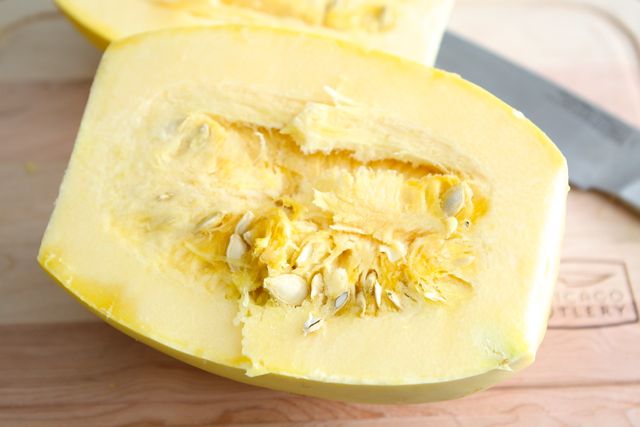 spaghetti-squash How to bake spaghetti squash - spaghetti squash cut in half