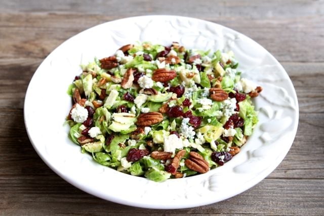 Chopped Brussels Sprouts with Dried Cranberries, Pecans & Blue Cheese | Two Peas and Their Pod | www.twopeasandtheirpod.com #recipe