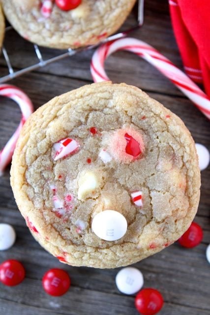 White Chocolate Peppermint M&M Cookies from www.twopeasandtheirpod.com #recipe #cookie