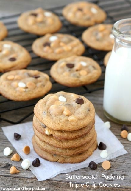 Butterscotch Pudding Triple Chip Cookies from www.twopeasandtheirpod.com #recipe