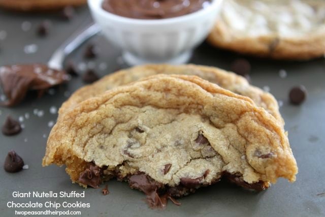 Giant Nutella Stuffed Chocolate Chip Cookies from www.twopeasandtheirpod.com #recipe #cookie