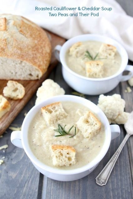 Roasted Cauliflower & Cheddar Soup from www.twopeasandtheirpod.com #recipe