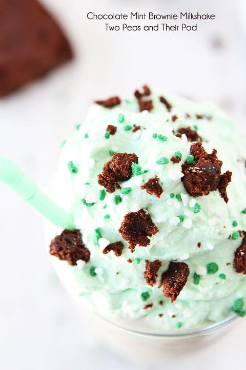 Easy Chocolate Mint Brownie Milkshake on www.twopeasandtheirpod.com Chocolate-Mint-Brownie-Milkshake-2