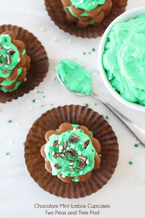 Easy Chocolate Mint Icebox Cupcake Recipe on www.twopeasandtheirpod.com Chocolate-Mint-Icebox-Cupcakes-6