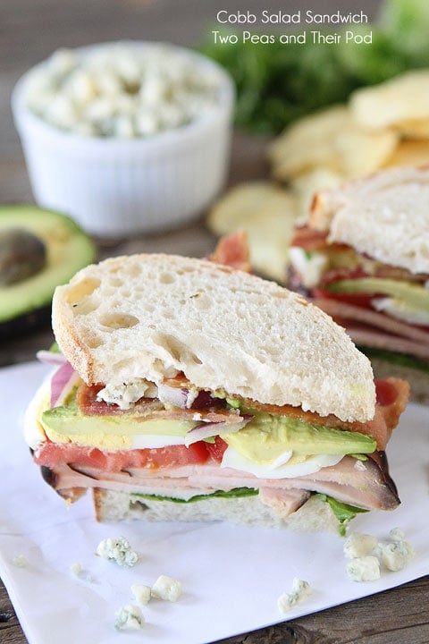 Cobb Salad Sandwich on www.twopeasandtheirpod.com Cobb Salad Sandwich loaded with bacon, turkey and avocado