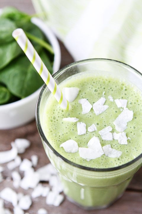 Coconut Green Smoothie on www.twopeasandtheirpod.com An easy and healthy smoothie! Coconut-Green-Smoothie-6