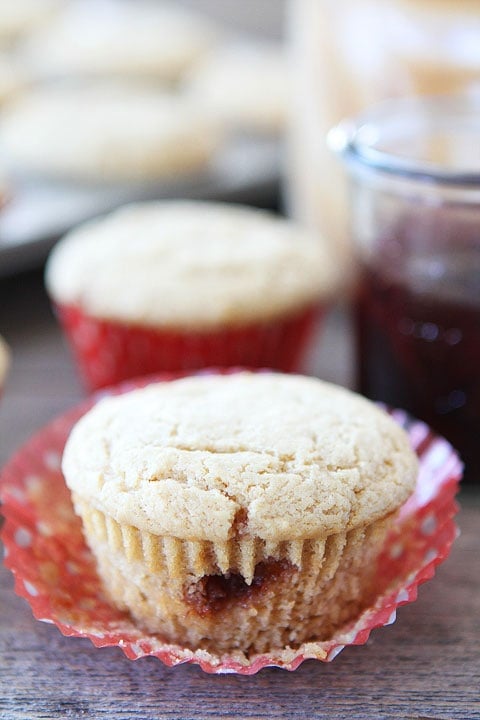 Peanut Butter and Jelly Muffins on www.twopeasandtheirpod.com Kids and adults love these muffins! peanut-butter-and-jelly-muffins3