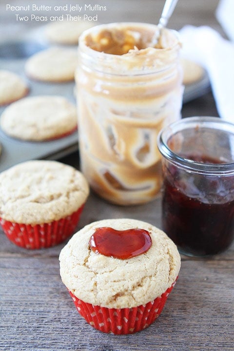 Peanut Butter and Jelly Muffins Recipe on www.twopeasandtheirpod.com peanut-butter-and-jelly-muffins