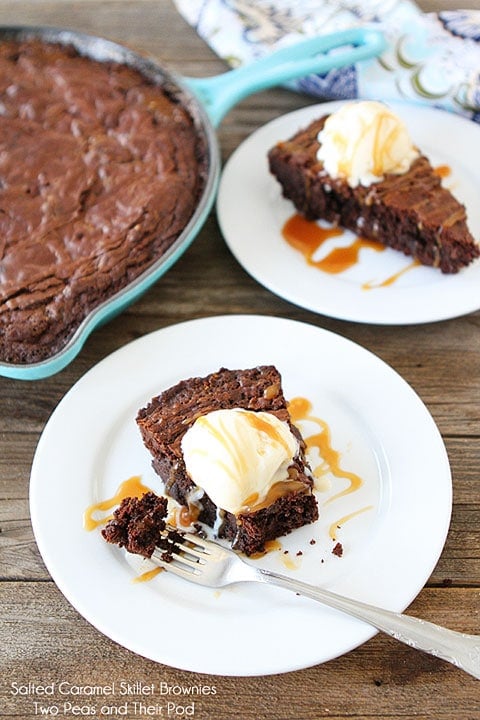 Salted Caramel Skillet Brownie Recipe on twopeasandtheirpod.com A MUST make! Salted-Caramel-Skillet-Brownies-9