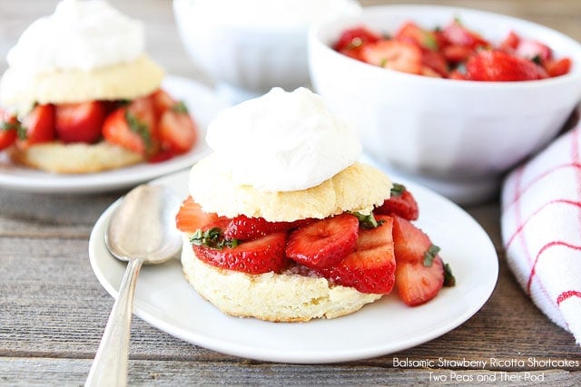 Strawberry Shortcake with Balsamic Basil Strawberries on twopeasandtheirpod.com Strawberry Shortcake with Balsamic Basil Strawberries on twopeasandtheirpod.com