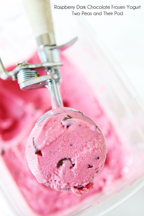 Raspberry Dark Chocolate Frozen Yogurt on twopeasandtheirpod.com Raspberry Dark Chocolate Frozen Yogurt on twopeasandtheirpod.com