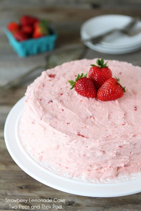 Strawberry Lemonade Cake Recipe on twopeasandtheirpod.com A simple summer cake recipe! Strawberry Lemonade Cake Recipe on twopeasandtheirpod.com A simple summer cake recipe!