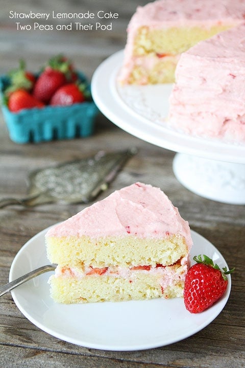 Strawberry Lemonade Cake Recipe on twopeasandtheirpod.com Strawberry Lemonade Cake Recipe on twopeasandtheirpod.com