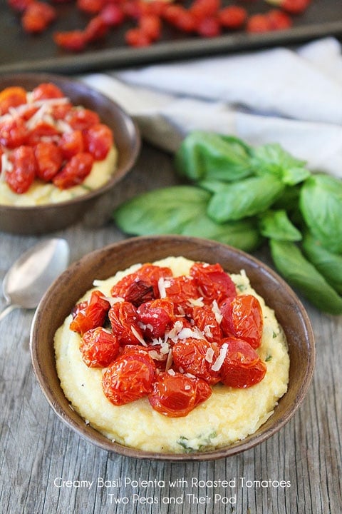 Creamy Basil Polenta with Roasted Tomatoes Recipe on twopeasandtheirpod.com Creamy Basil Polenta with Roasted Tomatoes Recipe on twopeasandtheirpod.com