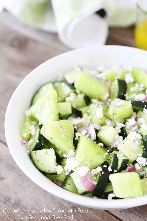 Cucumber Honeydew Salad with Feta on twopeasandtheirpod.com Cucumber Honeydew Salad with Feta on twopeasandtheirpod.com