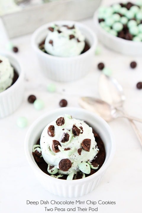 Deep Dish Chocolate Mint Chip Cookies on twopeasandtheirpod.com Add a scoop of chocolate mint chip ice cream and you have a heavenly dessert! Deep Dish Chocolate Mint Chip Cookies on twopeasandtheirpod.com Add a scoop of chocolate mint chip ice cream and you have a heavenly dessert!