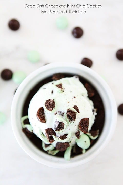 Deep Dish Chocolate Mint Chip Cookie Recipe on twopeasandtheirpod.com This dessert is easy to make and always a hit! Deep Dish Chocolate Mint Chip Cookie Recipe on twopeasandtheirpod.com This dessert is easy to make and always a hit!