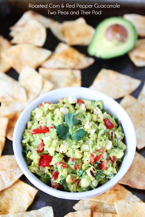 Roasted Corn & Red Pepper Guacamole Recipe on twopeasandtheirpod.com Roasted Corn & Red Pepper Guacamole Recipe on twopeasandtheirpod.com