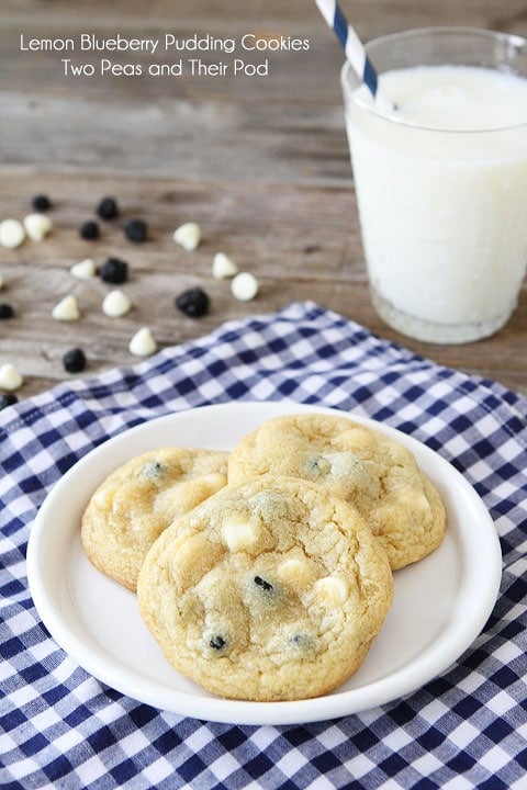 Lemon Blueberry Pudding Cookie Recipe on twopeasandtheirpod.com Lemon Blueberry Pudding Cookie Recipe on twopeasandtheirpod.com