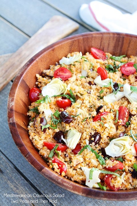Mediterranean Couscous Salad Recipe on twopeasandtheirpod.com A quick and easy salad recipe that is perfect for parties! Homemade Couscous Salad Recipe in Bowl