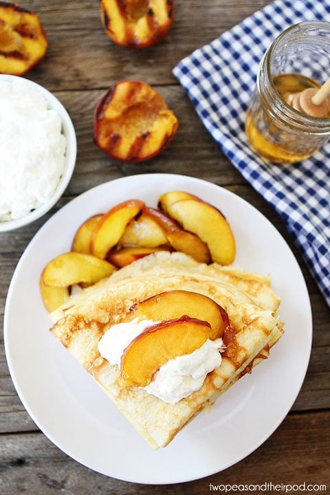 Crepes with Grilled Peaches & Cream Recipe on twopeasandtheirpod.com Perfect summer dessert or breakfast! Crepes with Grilled Peaches & Cream Recipe on twopeasandtheirpod.com Perfect summer dessert or breakfast!