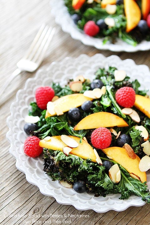 Grilled Kale Salad with Berries & Nectarines Recipe on twopeasandtheirpod.com Grilled Kale Salad with Berries & Nectarines Recipe on twopeasandtheirpod.com