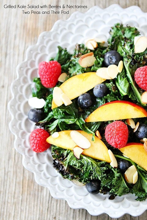 Grilled Kale Salad with Berries & Nectarines Recipe on twopeasandtheirpod.com A must make salad for summer! Grilled Kale Salad with Berries & Nectarines Recipe on twopeasandtheirpod.com A must make salad for summer!