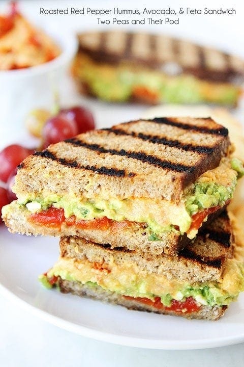 Roasted Red Pepper Hummus, Avocado, & Feta Sandwich Recipe on twopeasandtheirpod.com A simple vegetarian sandwich that is full of flavor! Roasted Red Pepper Hummus, Avocado, & Feta Sandwich Recipe on twopeasandtheirpod.com A simple vegetarian sandwich that is full of flavor!