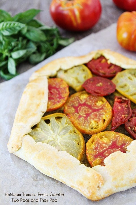 Heirloom Tomato Pesto Galette Recipe on twopeasandtheirpod.com Heirloom Tomato Pesto Galette Recipe on twopeasandtheirpod.com