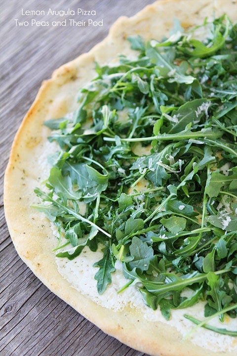 Thin Crust Lemon Arugula Pizza Recipe on twopeasandtheirpod.com Thin Crust Lemon Arugula Pizza Recipe on twopeasandtheirpod.com