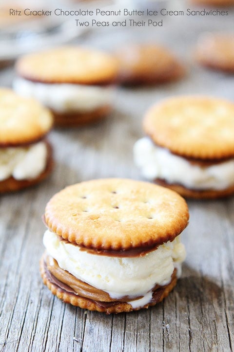 Ritz Cracker Chocolate Peanut Butter Ice Cream Sandwiches on twopeasandtheirpod.com Salty crackers with chocolate, peanut butter, and ice cream-YUM! Ritz Cracker Chocolate Peanut Butter Ice Cream Sandwiches on twopeasandtheirpod.com Salty crackers with chocolate, peanut butter, and ice cream-YUM!
