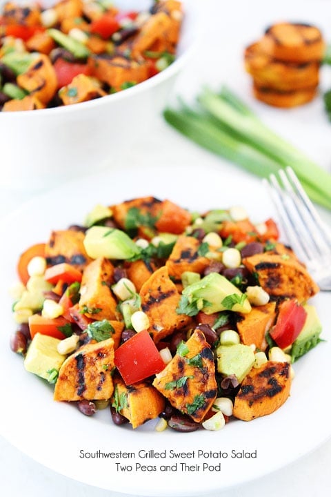 Southwestern Grilled Sweet Potato Salad on twopeasandtheirpod.com A simple and healthy summer salad! Southwestern Grilled Sweet Potato Salad on plate