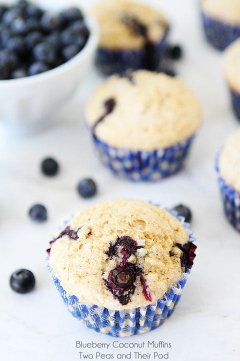Simple Blueberry Coconut Muffins on twopeasandtheirpod.com Simple Blueberry Coconut Muffins on twopeasandtheirpod.com