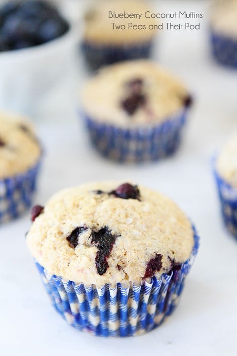 Blueberry Coconut Muffin Recipe on twopeasandtheirpod.com Made with coconut oil, coconut milk, and coconut! Blueberry Coconut Muffin Recipe on twopeasandtheirpod.com Made with coconut oil, coconut milk, and coconut!