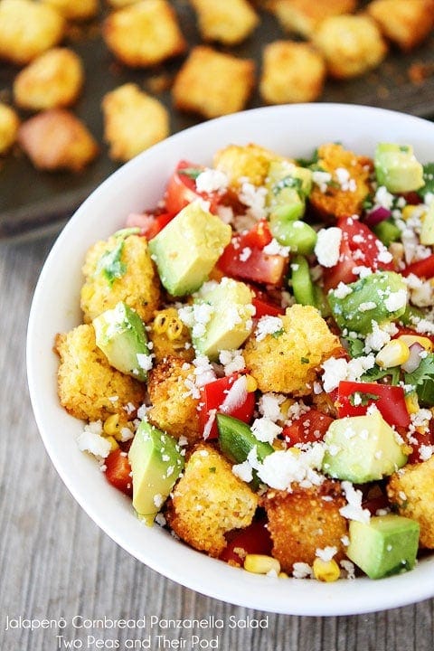 Jalapeño Cornbread Panzanella Salad Recipe on twopeasandtheirpod.com Jalapeño Cornbread Panzanella Salad Recipe on twopeasandtheirpod.com