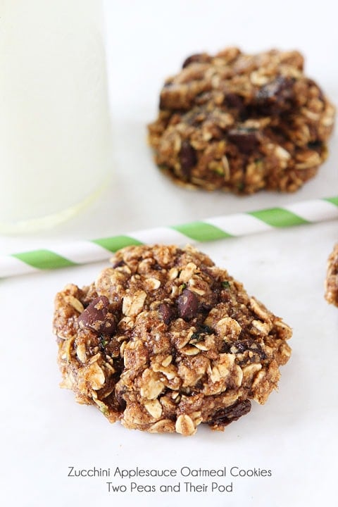 Zucchini Applesauce Oatmeal Cookie Recipe on twopeasandtheirpod.com No butter or oil! Zucchini Applesauce Oatmeal Cookie Recipe on twopeasandtheirpod.com No butter or oil!