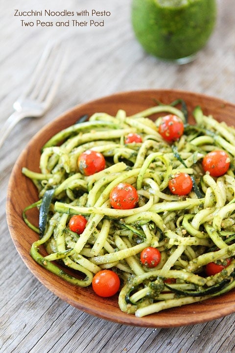 Zucchini Noodles with Pesto Recipe | www.twopeasandtheirpod.com How to cook zoodles for a pesto zucchini pasta dish