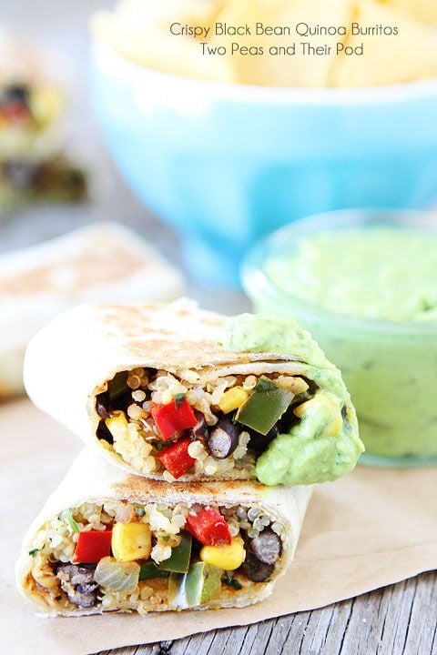 Crispy Black Bean Quinoa Burritos with Avocado Dipping Sauce on twopeasandtheirpod.com #recipe Crispy Black Bean Quinoa Burritos with Avocado Dipping Sauce on twopeasandtheirpod.com #recipe